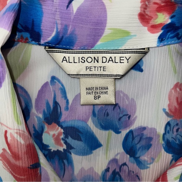 Allison Daley Petite Women’s Short Sleeve Floral Button Up Blouse Size 8P - Picture 2 of 8